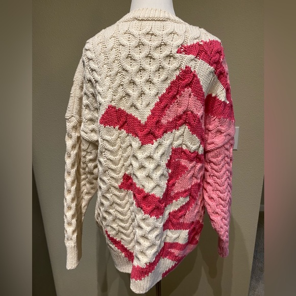 ZARA Cotton mix cable oversized knit Sz XS-Small Pink Cream lightning design - Picture 3 of 7